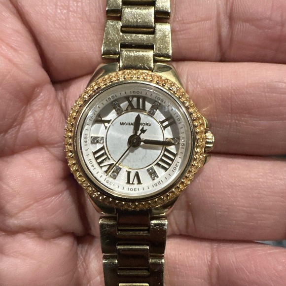 Runs Michael Kors‎ 27mm Camille Womens Stainless Steel Gold Dial Watch MK3252 - Picture 2 of 10